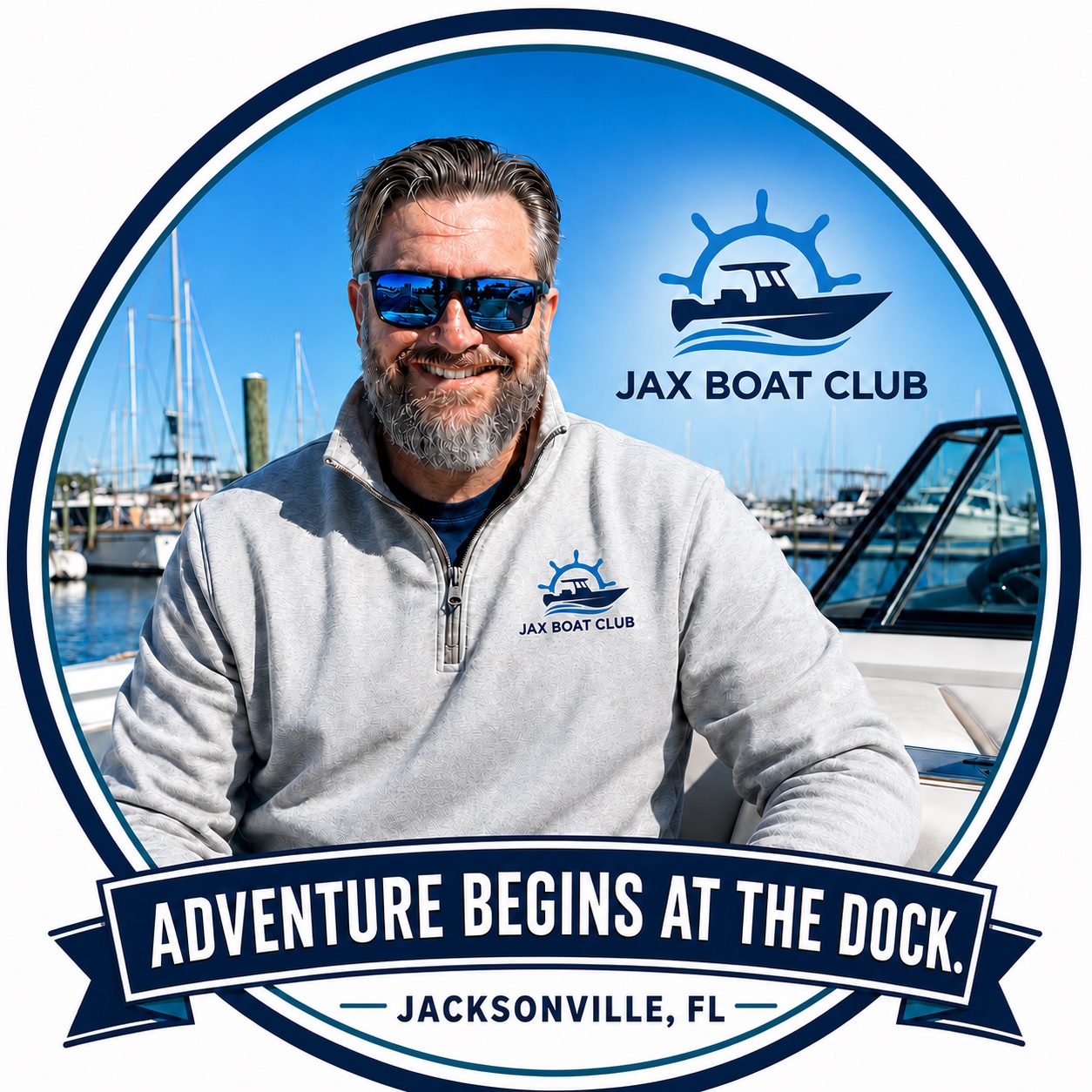 Captain Curt at the marina in his Jax Boat Club profile image